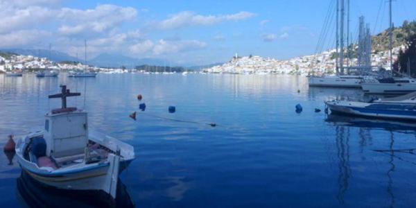 Looking towards Poros town and the Greek Sails quay
