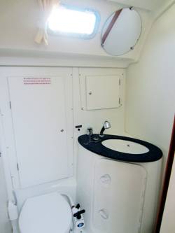 The main cabin toilet/wc (heads) of the Beneteau Cyclades 50.5 sailing yacht