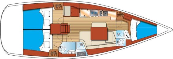 The Beneteau Oceanis 40 internal layout. Image courtesey & with permission of Chantiers Jeanneau S.A.