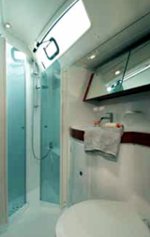 The main cabin toilet/wc/shower room (heads) of the Beneteau Oceanis 40 sailing yacht. Image courtesey & with permission of Chantiers Jeanneau S.A.