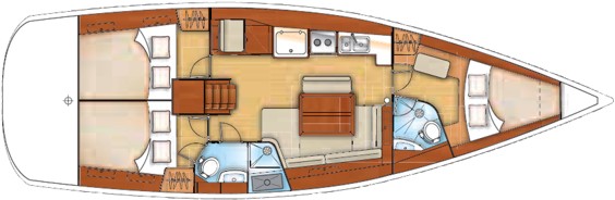 The Beneteau Oceanis 43 internal layout. Image courtesey & with permission of Chantiers Jeanneau S.A.