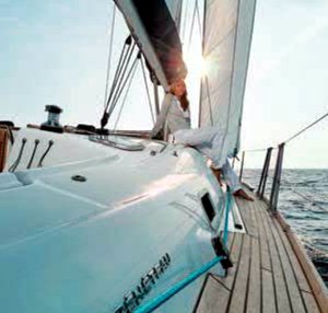 The Greek Sails’ Beneteau Oceanis 43 has teak decks. Image courtesey & with permission of Beneteau S.A.
