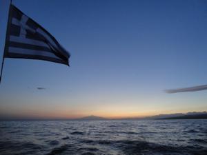 Setting off across the Ionian to Greece and looking back to Etna on Sicily