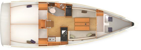 The Jeanneau Sun Odyssey 349 internal layout. Image courtesey & with permission of Chantiers Jeanneau S.A.