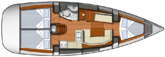 The Jeanneau Sun Odyssey 36i internal layout. Image courtesey & with permission of Chantiers Jeanneau S.A.