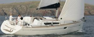 A Sun Odyssey 36i sailing yacht available for flotilla sailing holidays and bareboat charter from Greek Sails in Poros, Greece. Image courtesey & with permission of Chantiers Jeanneau S.A.