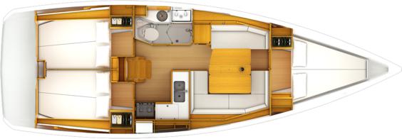 The Jeanneau Sun Odyssey 389 internal layout. Image courtesey & with permission of Chantiers Jeanneau S.A.