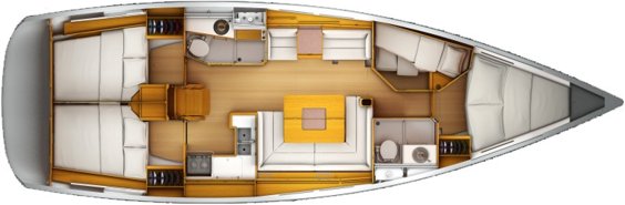 The Jeanneau Sun Odyssey 439 internal layout. Image courtesey & with permission of Chantiers Jeanneau S.A.