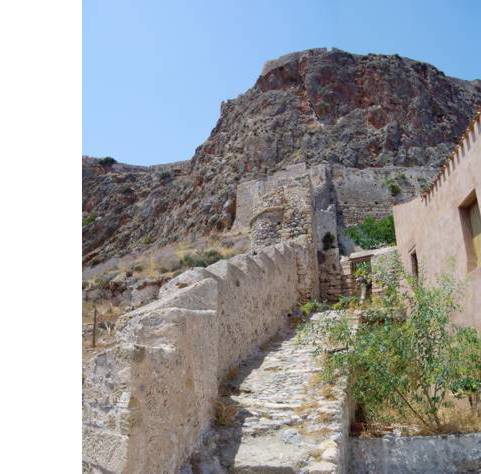 Sailing holiday locations in Greece: Part of the western town wall of the medieval town; Monemvasia