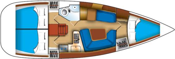 The Jeanneau Sun Odyssey 35 internal layout. Image courtesey & with permission of Chantiers Jeanneau S.A.
