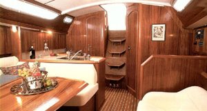 The Sun Odyssey 36.2 sailing yacht main cabin looking towards the companionway. Image courtesey & with permission of Chantiers Jeanneau S.A.