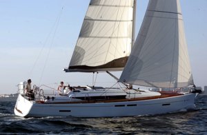 A Sun Odyssey 409 sailing yacht available for flotilla sailing holidays and bareboat charter from Greek Sails in Poros, Greece. Image courtesey & with permission of Chantiers Jeanneau S.A.