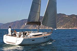 A Sun Odyssey 469 sailing yacht available for flotilla sailing holidays and bareboat charter from Greek Sails in Poros, Greece. Image courtesey & with permission of Chantiers Jeanneau S.A.
