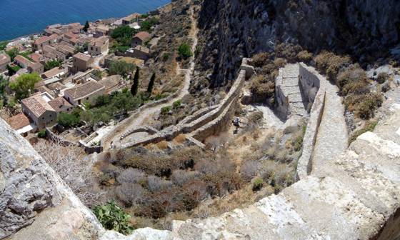 Sailing holiday locations in Greece: The walled and guarded path that leads from the ‘lower town’ to the ‘upper town’