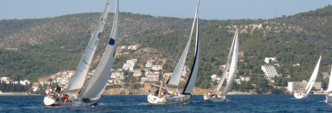 Yacht on their up-wind leg during day one of the 2006 Greek Sails Round Poros sailing rally